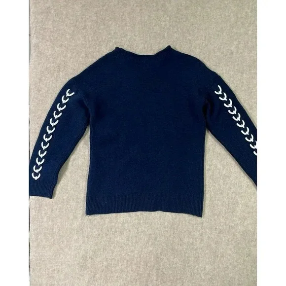 Venus Dark Navy Blue Sweater White Rope Detail Nautical Med. Knit, Comfy, Preppy - Picture 5 of 13